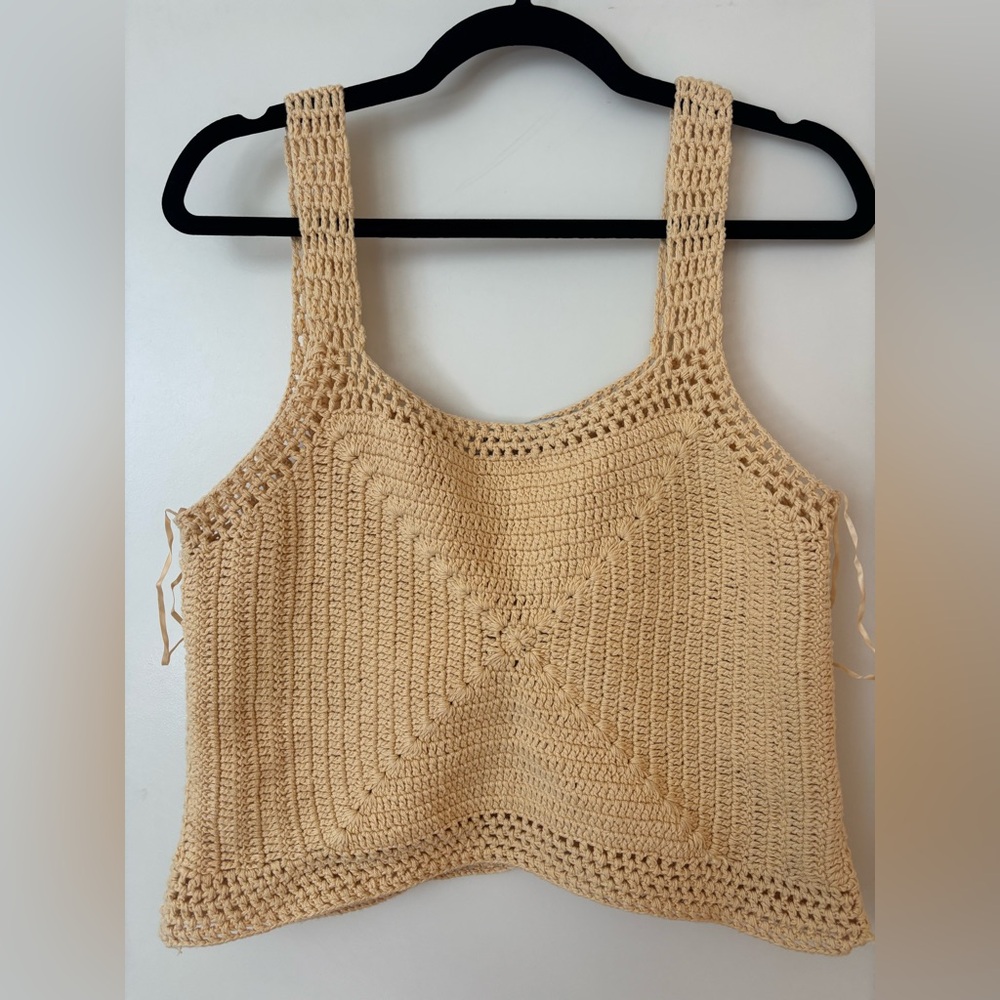 Zara yellow Crochet Tank Top Large